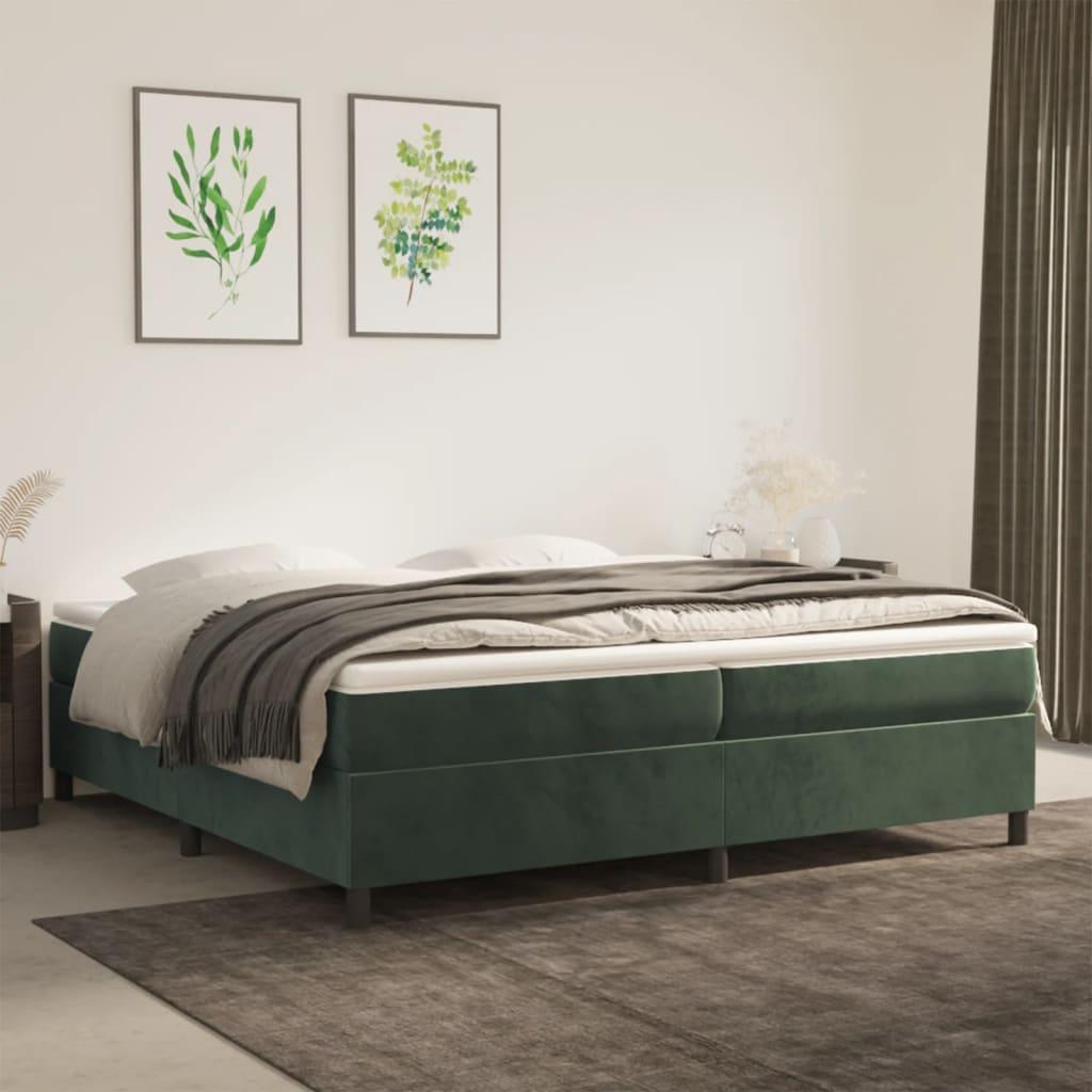 Kontinentalseng med madras 200x200 cm fløjl mørkegrøn billede