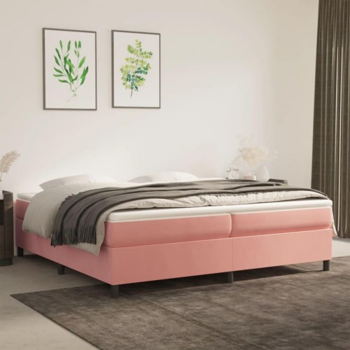 Kontinentalseng med madras 200×200 cm - fløjl, lyserød