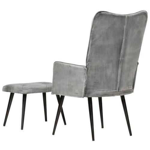 Lænestol med fodskammel vintagestil kanvas grå