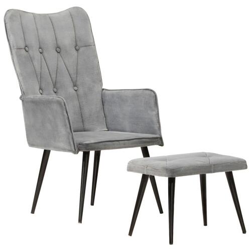 Lænestol med fodskammel vintagestil kanvas grå
