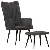 Lænestol med fodskammel vintagestil kanvas sort