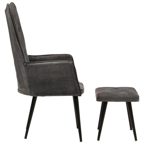 Lænestol med fodskammel vintagestil kanvas sort