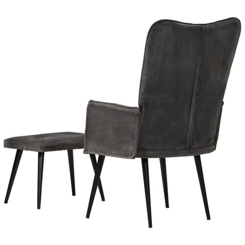 Lænestol med fodskammel vintagestil kanvas sort