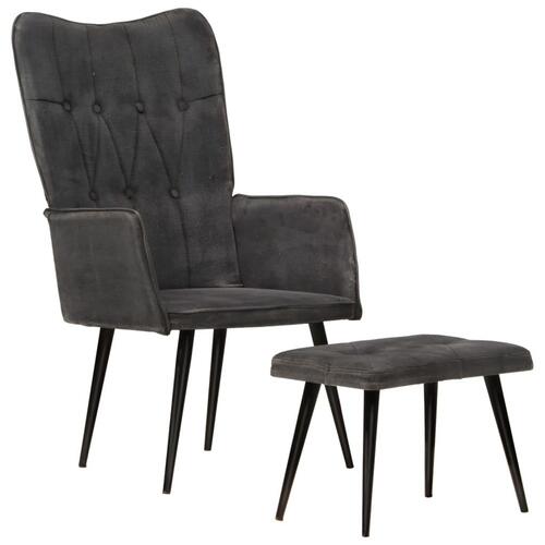Lænestol med fodskammel vintagestil kanvas sort
