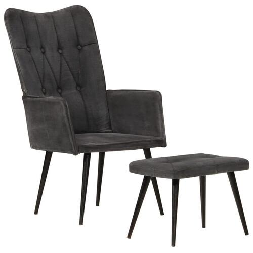 Lænestol med fodskammel vintagestil kanvas sort