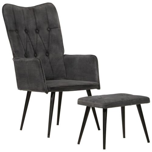 Lænestol med fodskammel vintagestil kanvas sort