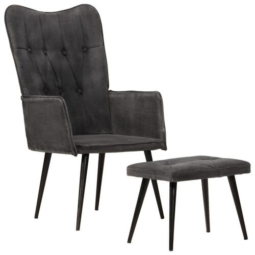 Lænestol med fodskammel vintagestil kanvas sort