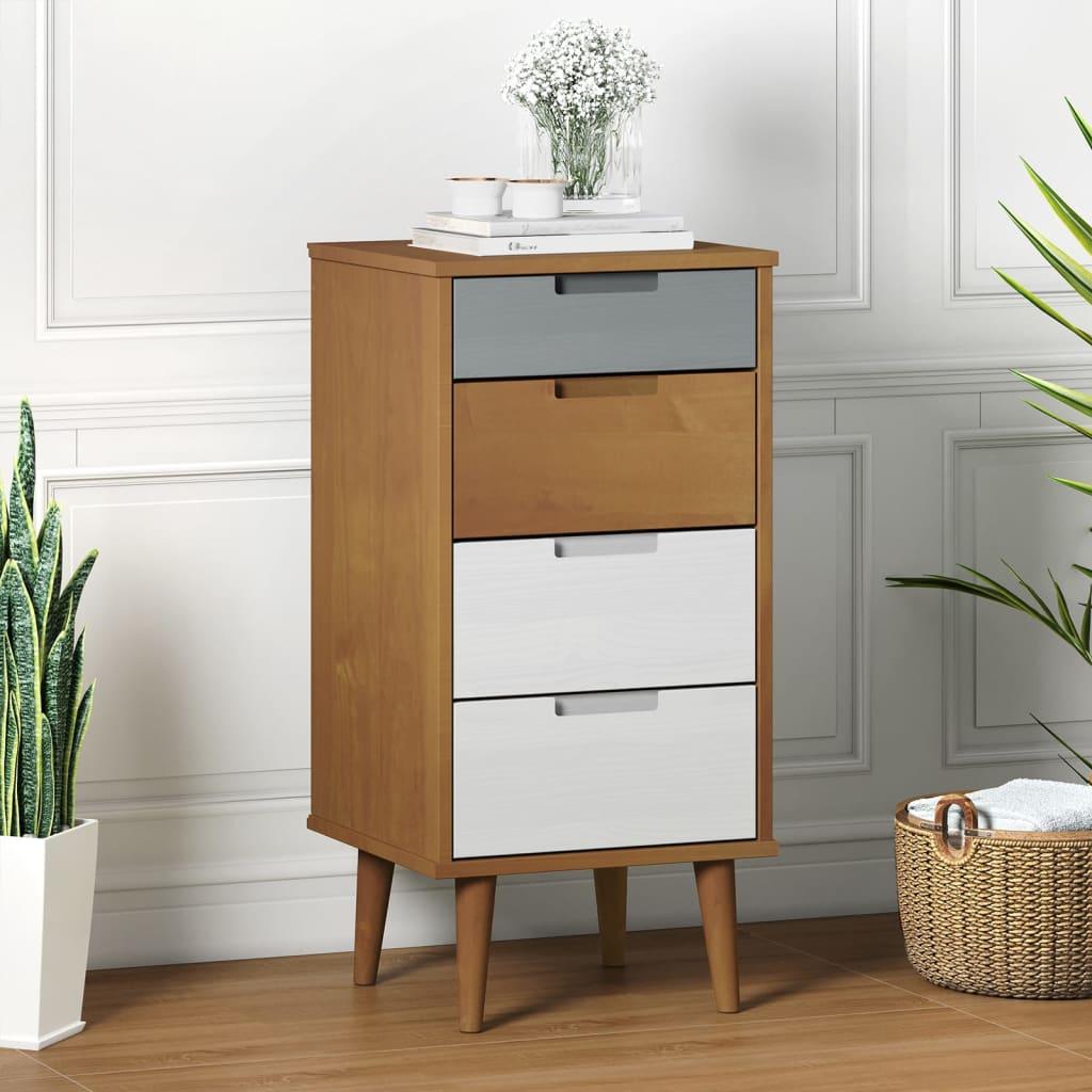 Kommode MOLDE 40x35x82 cm massivt fyrretræ brun
