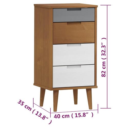 Kommode MOLDE 40x35x82 cm massivt fyrretræ brun