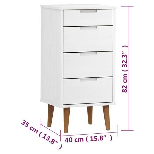 Kommode MOLDE 40x35x82 cm massivt fyrretræ hvid