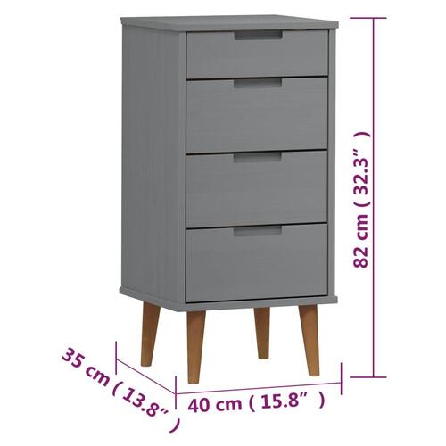 Kommode MOLDE 40x35x82 cm massivt fyrretræ grå