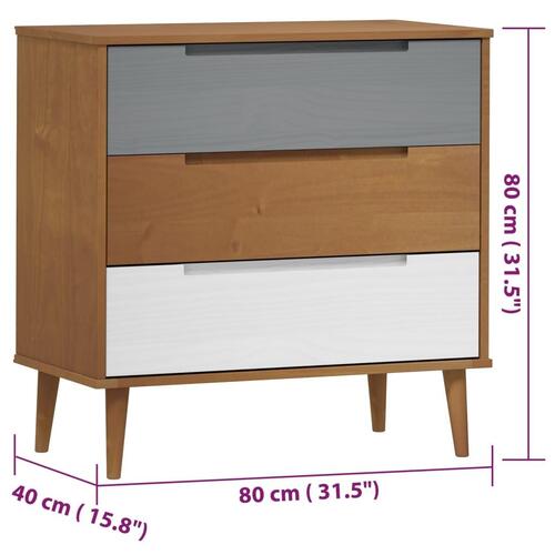 Kommode MOLDE 80x40x80 cm massivt fyrretræ brun