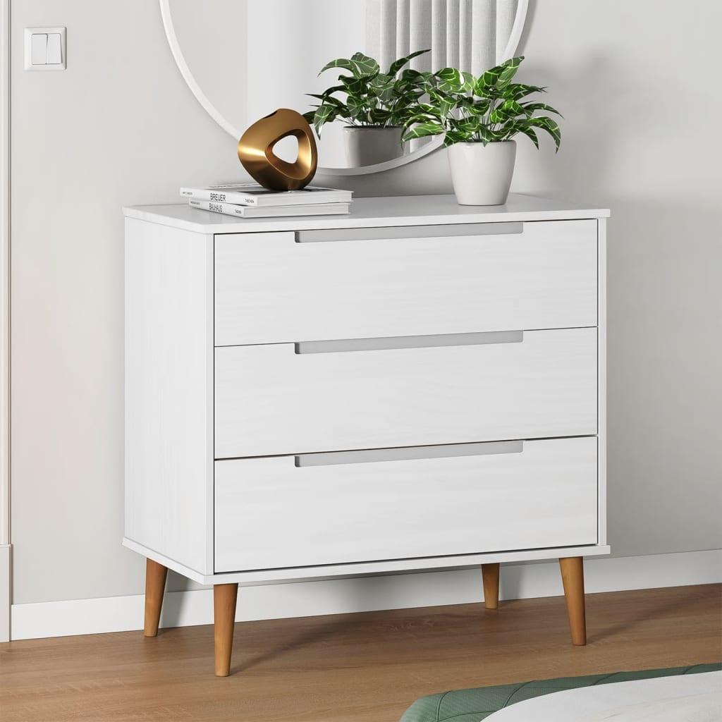 Kommode MOLDE 80x40x80 cm massivt fyrretræ hvid