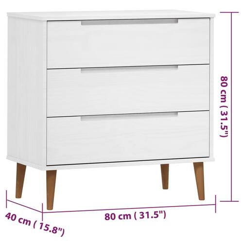 Kommode MOLDE 80x40x80 cm massivt fyrretræ hvid