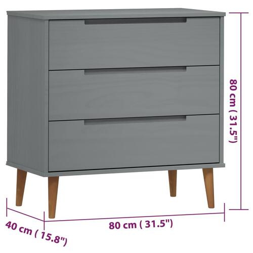 Kommode MOLDE 80x40x80 cm massivt fyrretræ grå