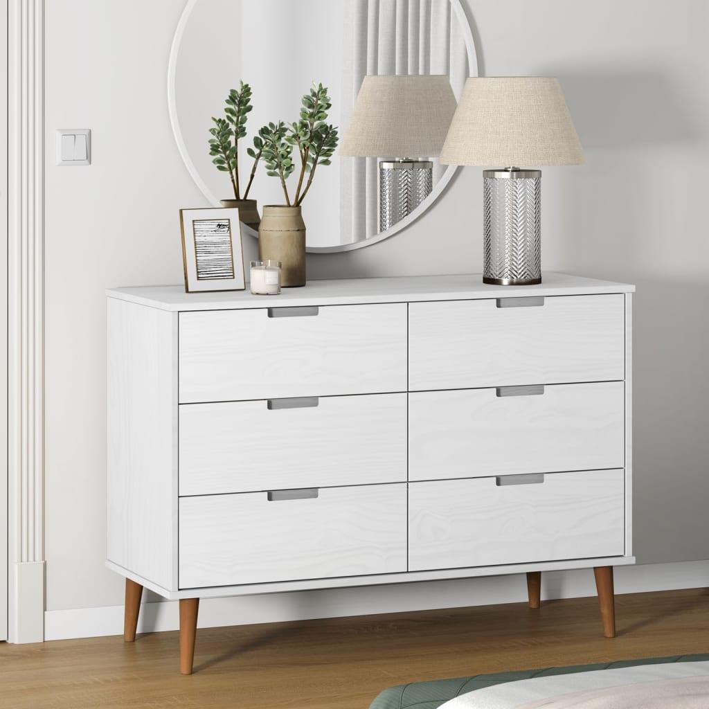 Sengebord MOLDE 113x40x80 cm massivt fyrretræ hvid