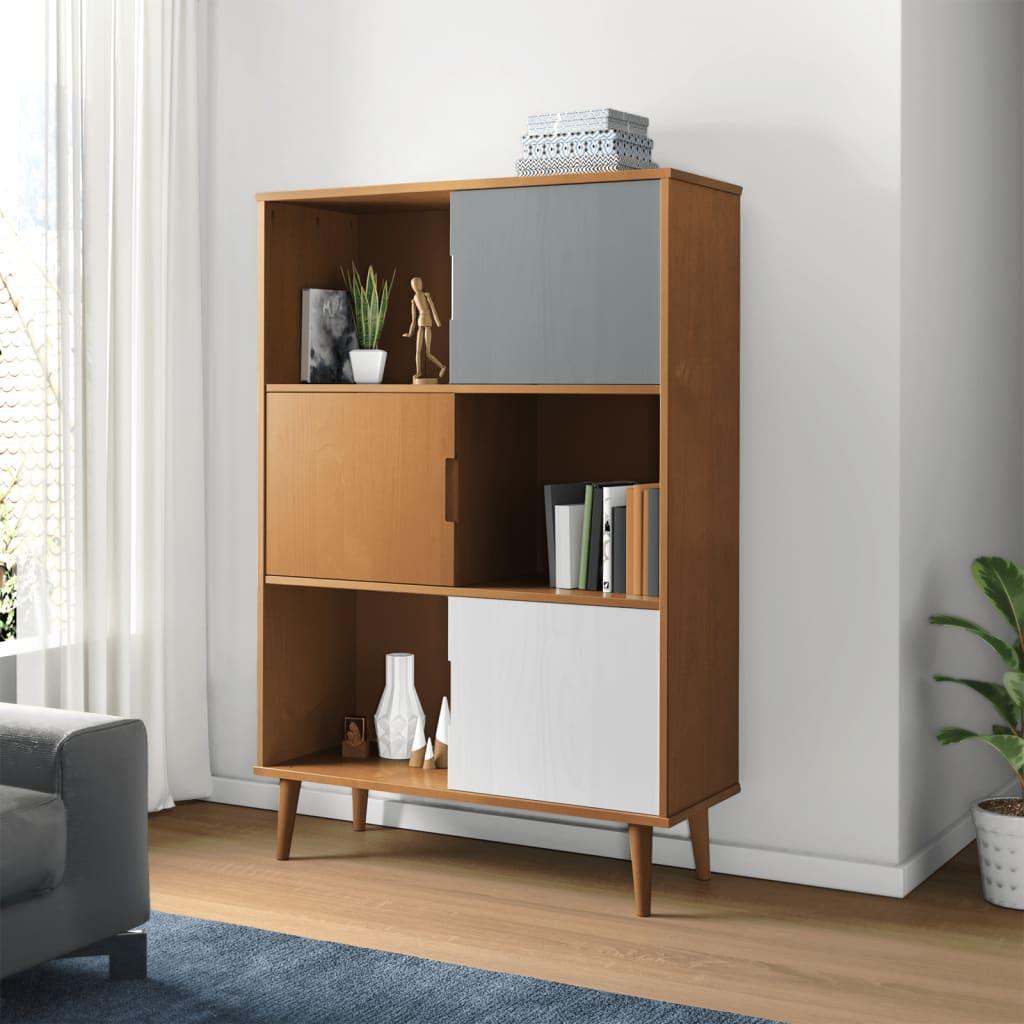 Bogreol MOLDE 90x35x133,5 cm massivt fyrretræ brun