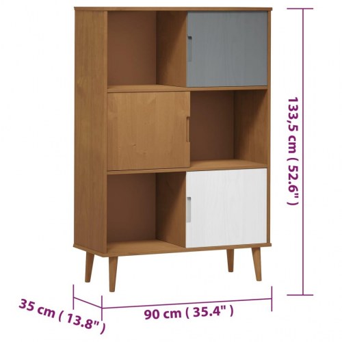 Bogreol MOLDE 90x35x133,5 cm massivt fyrretræ brun