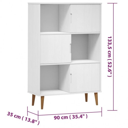 Bogreol MOLDE 90x35x133,5 cm massivt fyrretræ hvid