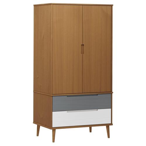 Tøjskab MOLDE 90x55x175 cm massivt fyrretræ brun
