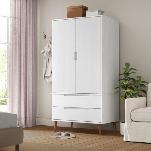Klædeskab 90x55x175 cm massivt fyrretræ hvid