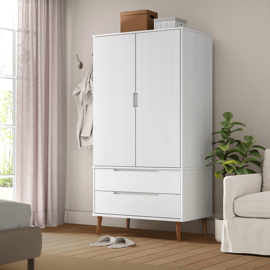 Klædeskab 90x55x175 cm massivt fyrretræ hvid