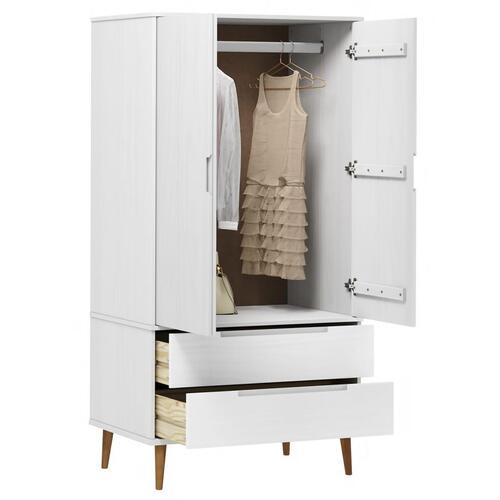 Klædeskab 90x55x175 cm massivt fyrretræ hvid
