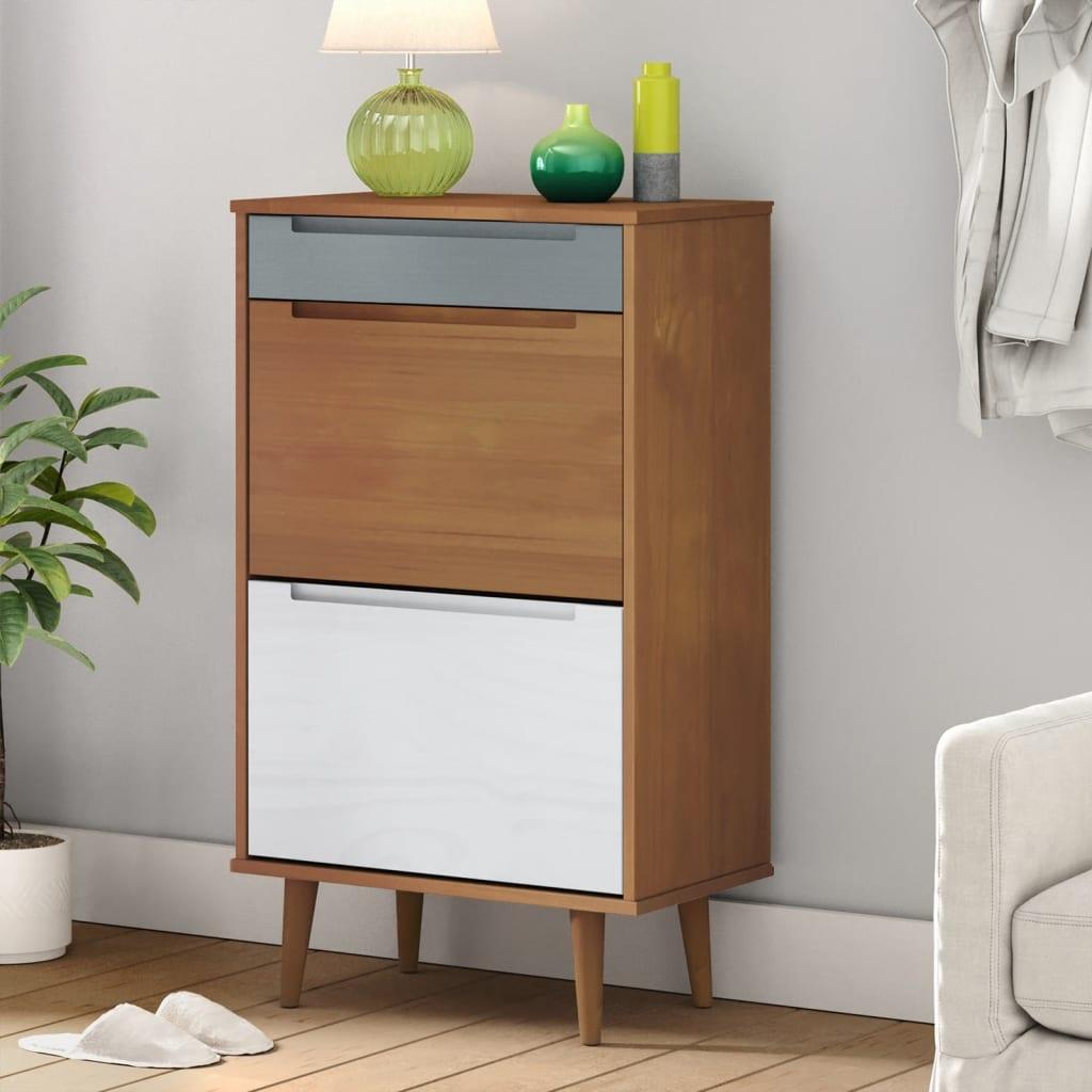 Skoskab 59,5x35x103 cm massivt fyrretræ brun