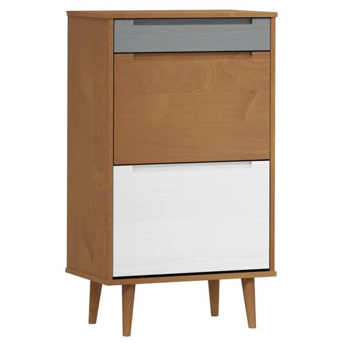 Skoskab 59,5x35x103 cm massivt fyrretræ brun