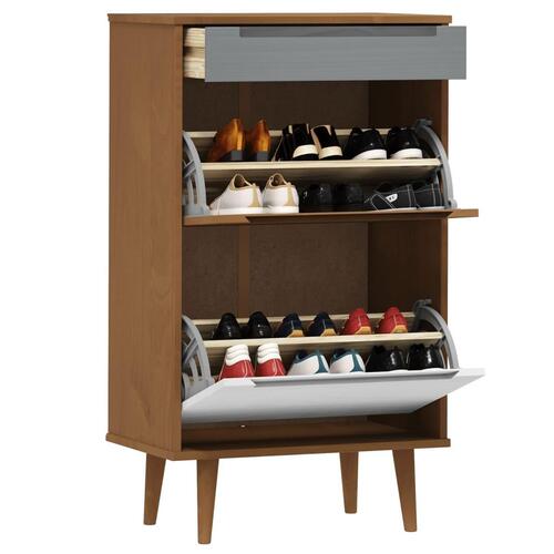 Skoskab 59,5x35x103 cm massivt fyrretræ brun