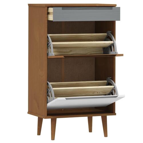 Skoskab 59,5x35x103 cm massivt fyrretræ brun