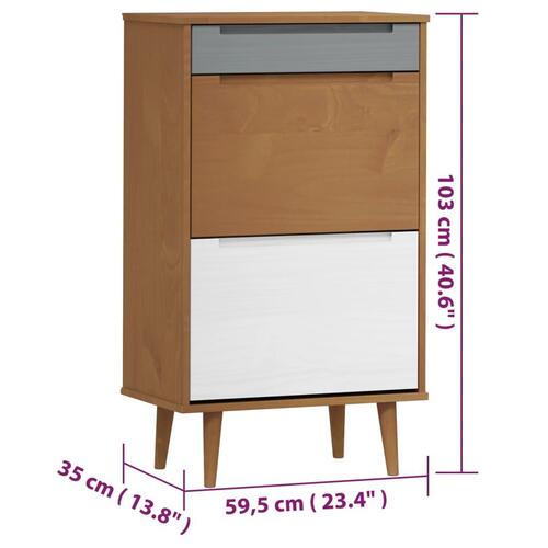 Skoskab 59,5x35x103 cm massivt fyrretræ brun