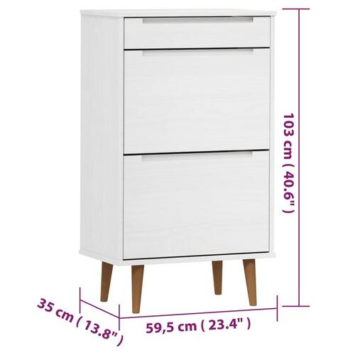 Skoskab MOLDE 59,5x35x103 cm massivt fyrretræ hvid