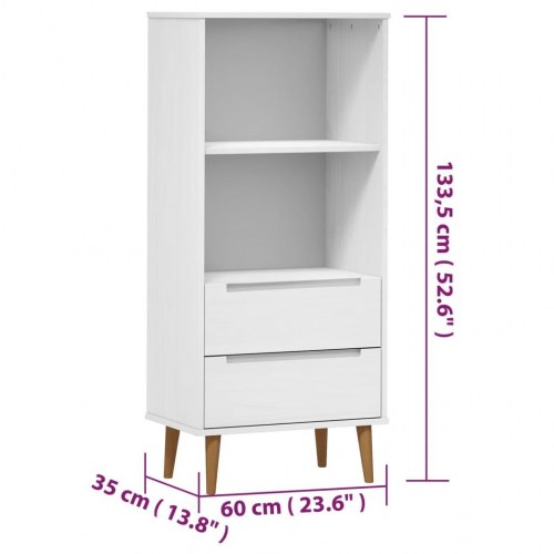 Bogreol MOLDE 60x35x133,5 cm massivt fyrretræ hvid