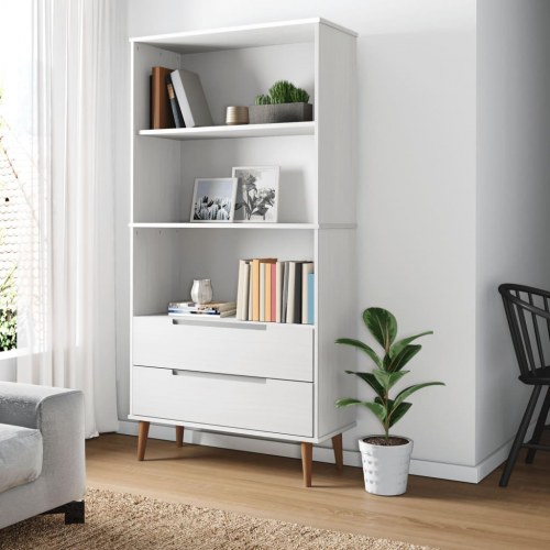Bogreol MOLDE 85×35×170,5 cm i massivt fyrretræ - hvid