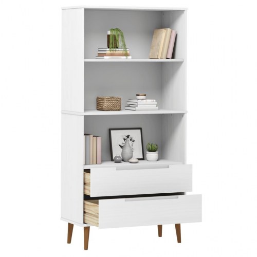 Bogreol MOLDE 85×35×170,5 cm i massivt fyrretræ - hvid