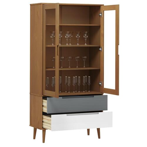 Vitrineskab MOLDE 90x35x175 cm massivt fyrretræ brun