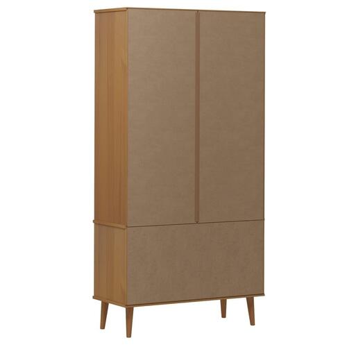 Vitrineskab MOLDE 90x35x175 cm massivt fyrretræ brun