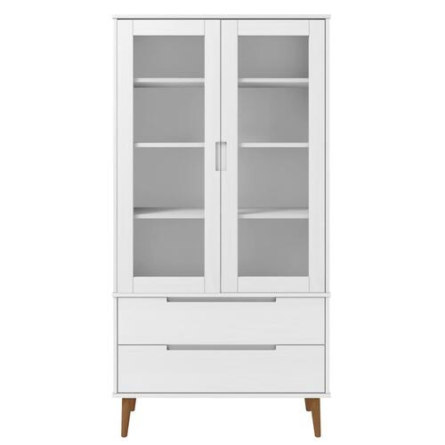 Vitrineskab MOLDE 90x35x175 cm massivt fyrretræ hvid