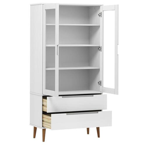 Vitrineskab MOLDE 90x35x175 cm massivt fyrretræ hvid
