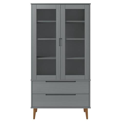 Vitrineskab MOLDE 90x35x175 cm massivt fyrretræ grå