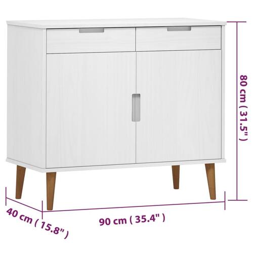 Skænk MOLDE 90x40x80 cm massivt fyrretræ hvid