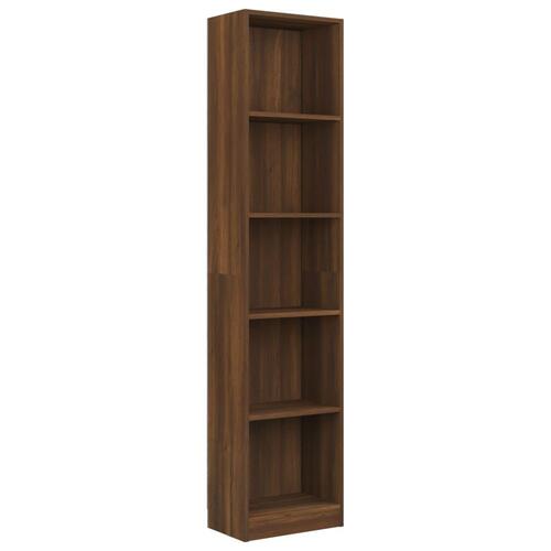 Bogreol m. 5 hylder 40x24x175 cm konstrueret træ brunt egetræ