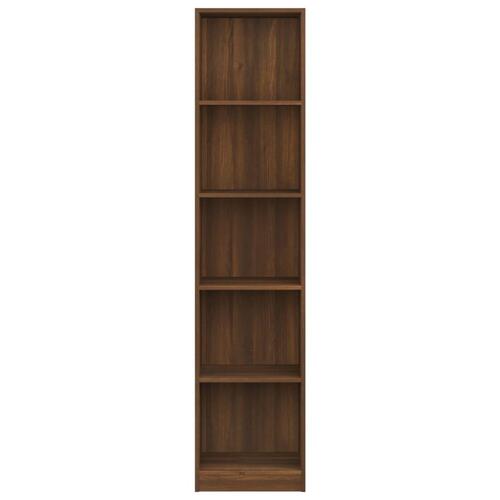 Bogreol m. 5 hylder 40x24x175 cm konstrueret træ brunt egetræ
