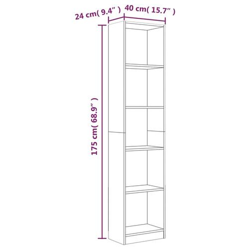 Bogreol m. 5 hylder 40x24x175 cm konstrueret træ brunt egetræ