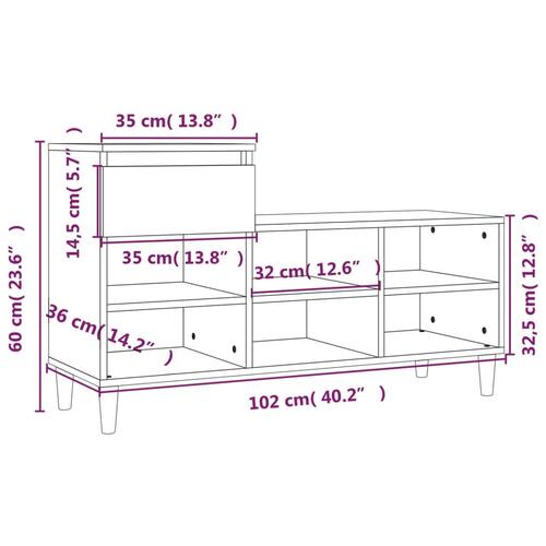 Skoskab 102x36x60 cm konstrueret træ røget egetræsfarve