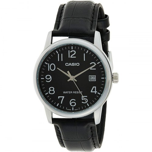 Casio Collection herreur - sort skive, læderrem (Ø 37 mm)
