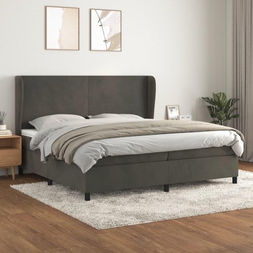 Kontinentalseng med madras 200x200 cm - fløjl, mørkegrå