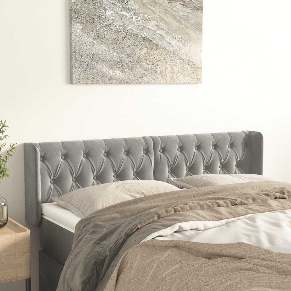 Sengegavl med kanter 147x16x78/88 cm fløjl lysegrå billede