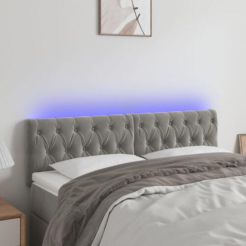 Sengegavl med LED-lys 144x7x78/88 cm velour lysegrå